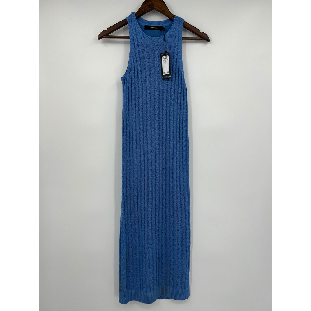 Vero Moda Cable Knit Midi Dress Blue Jasper Sleeveless Crew Neck Small NWT